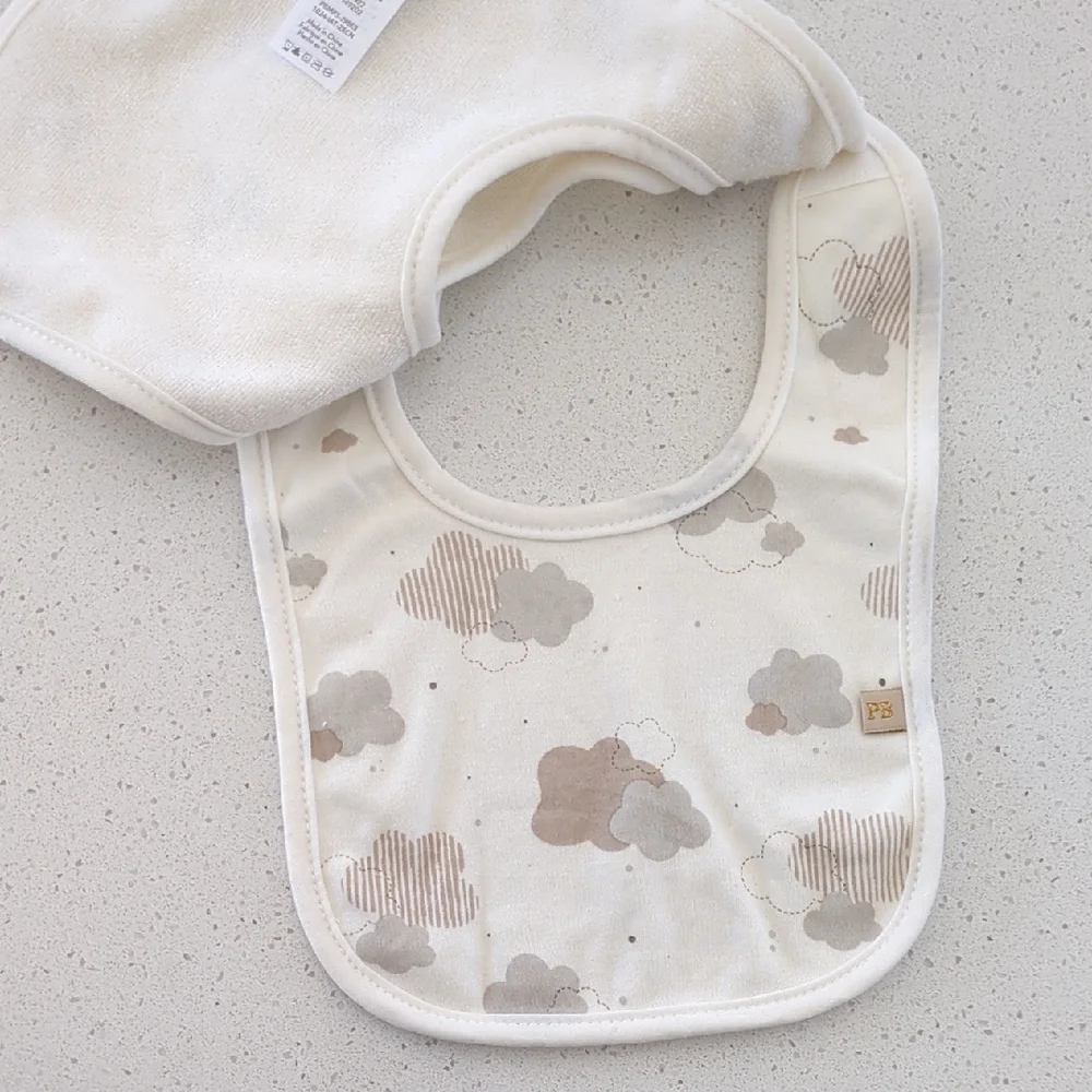 Baby Gift Set - Cream and Gray Baby Bibs, 2 Pairs Of Socks, Car Seat Cover